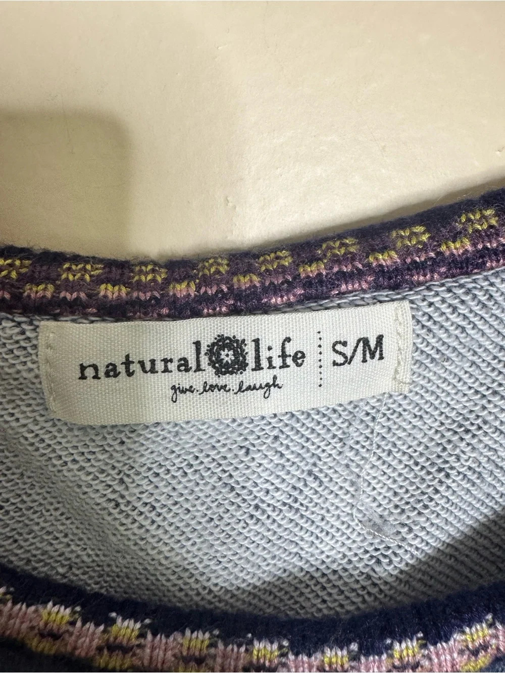 Natural Life Knit Trim Oversized Cotton Sweatshirt Boho Earthy Ecocore Large S/M - Picture 7 of 8